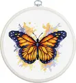 Luca-S BC102 Monarch Butterfly Cross Stitch Kit, Zweigart Aida 16 Fabric, 9 x 8 cm Finished Size, 14 Colors, Includes Hoop and Needle