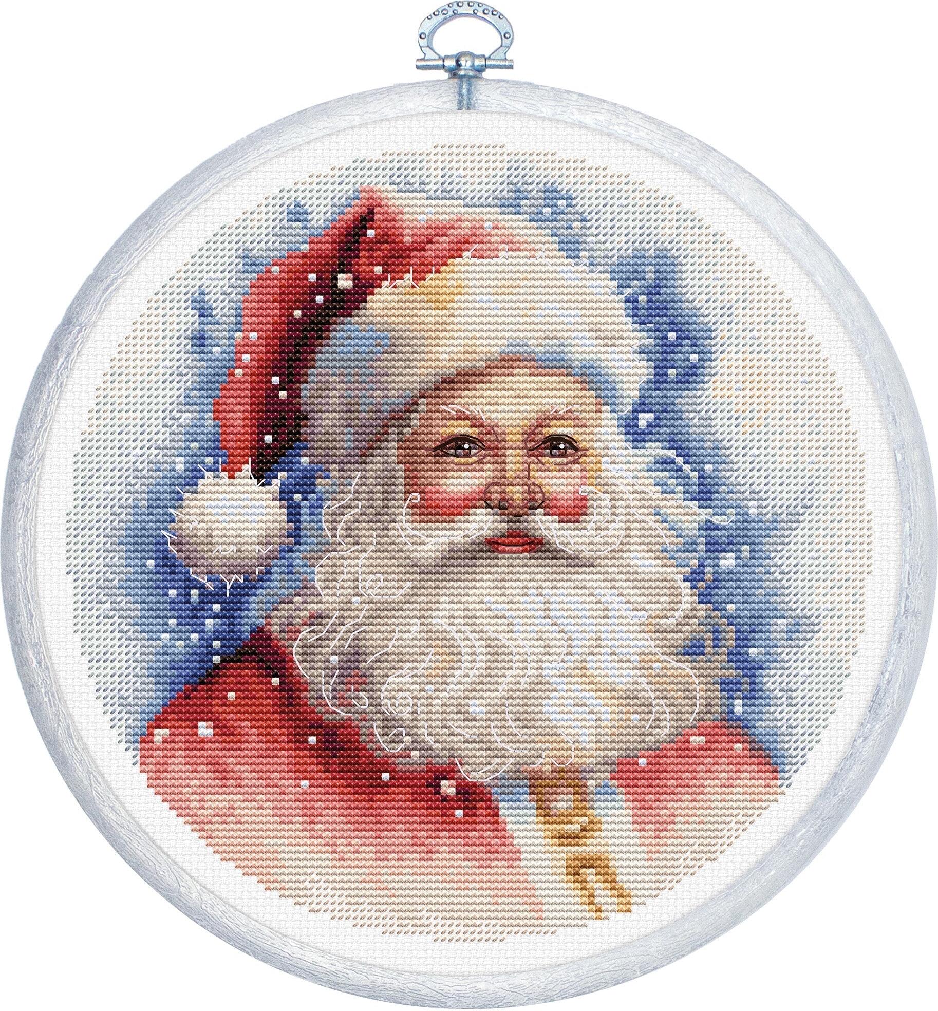 Kit Broderie Luca-S BC224 Moș Crăciun, Punct Cruce, 17x17 cm, Pânză Zweigart Aida 16, 41 Culori, Ață 100% Bumbac, Include Cerc și Ace