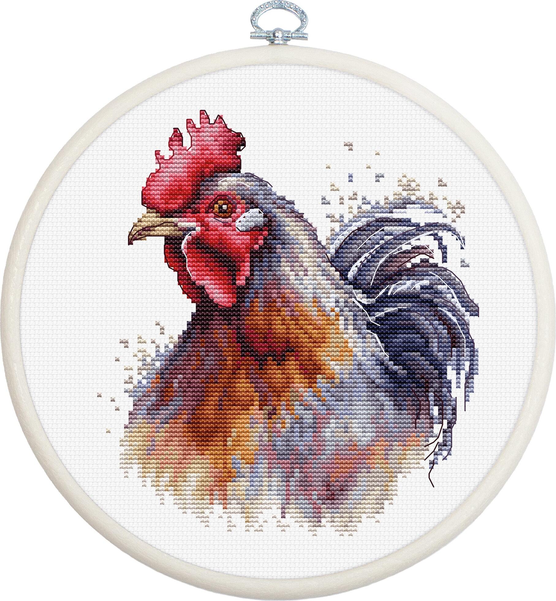 Набор для вышивания крестиком Luca-S BC217 The Cock с пяльцами Nurge 17см, ткань Aida Zweigart 16, 13.5 x 15 см, 41 цвет, нити 100% хлопок