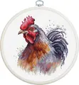 Luca-S BC217 The Cock Cross Stitch Embroidery Kit with Nurge 17cm Hoop, Aida Zweigart 16 Fabric, 13.5 x 15 cm, 41 Colors, 100% Cotton Thread