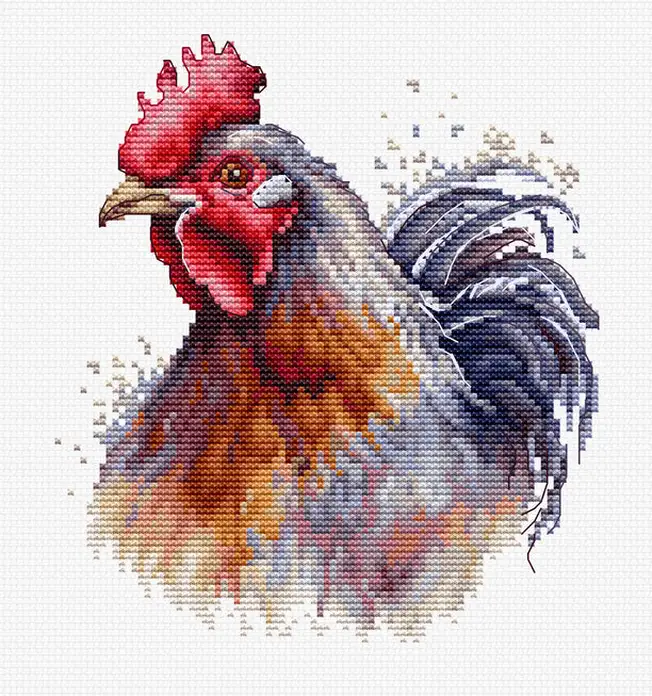 Luca-S BC217 The Cock Cross Stitch Embroidery Kit with Nurge 17cm Hoop, Aida Zweigart 16 Fabric, 13.5 x 15 cm, 41 Colors, 100% Cotton Thread