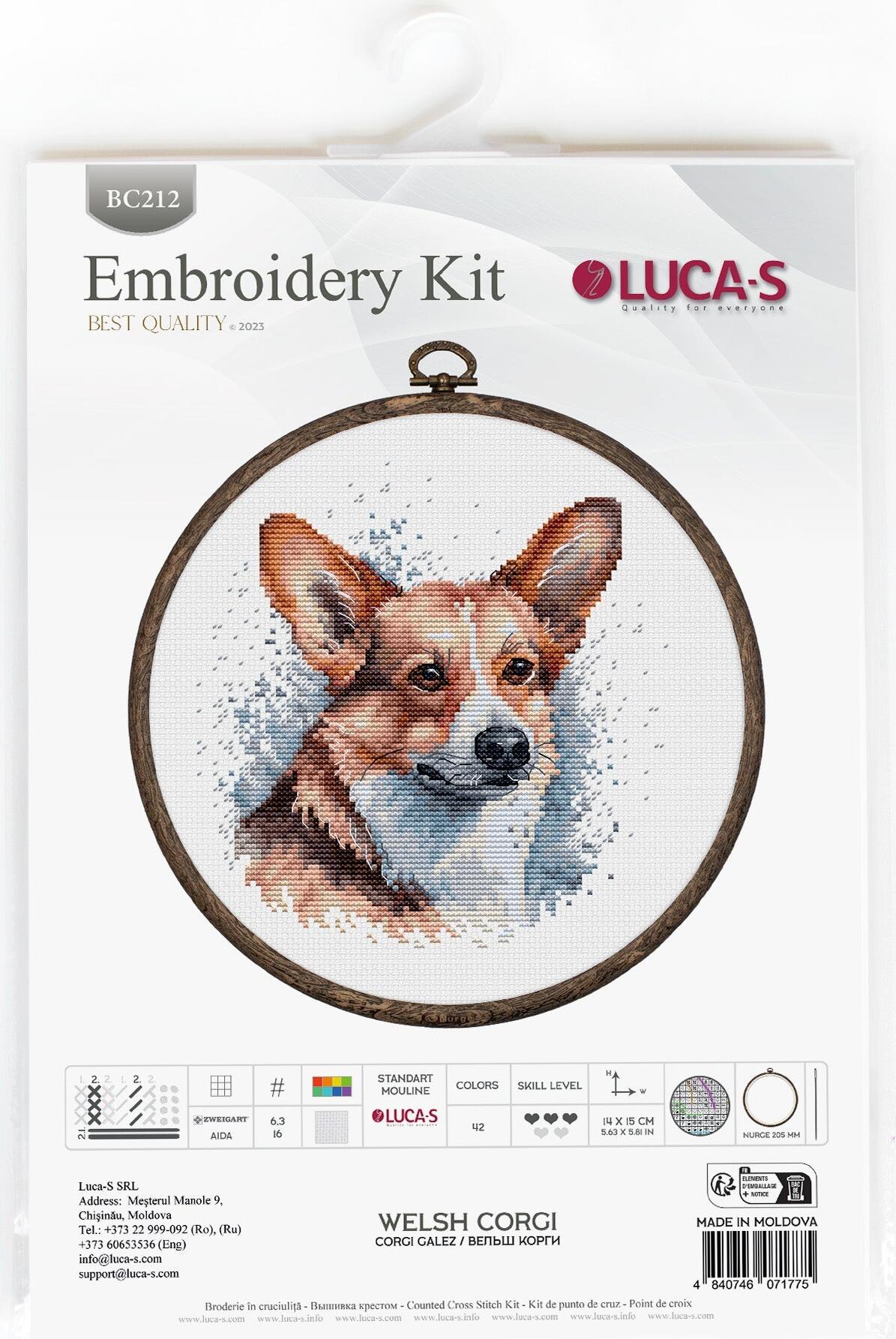 Kit Broderie Luca-S BC212 Welsh Corgi, Material Zweigart Aida 16ct, Dimensiune Broderie 14x15 cm, include Cerc Nurge si Ac