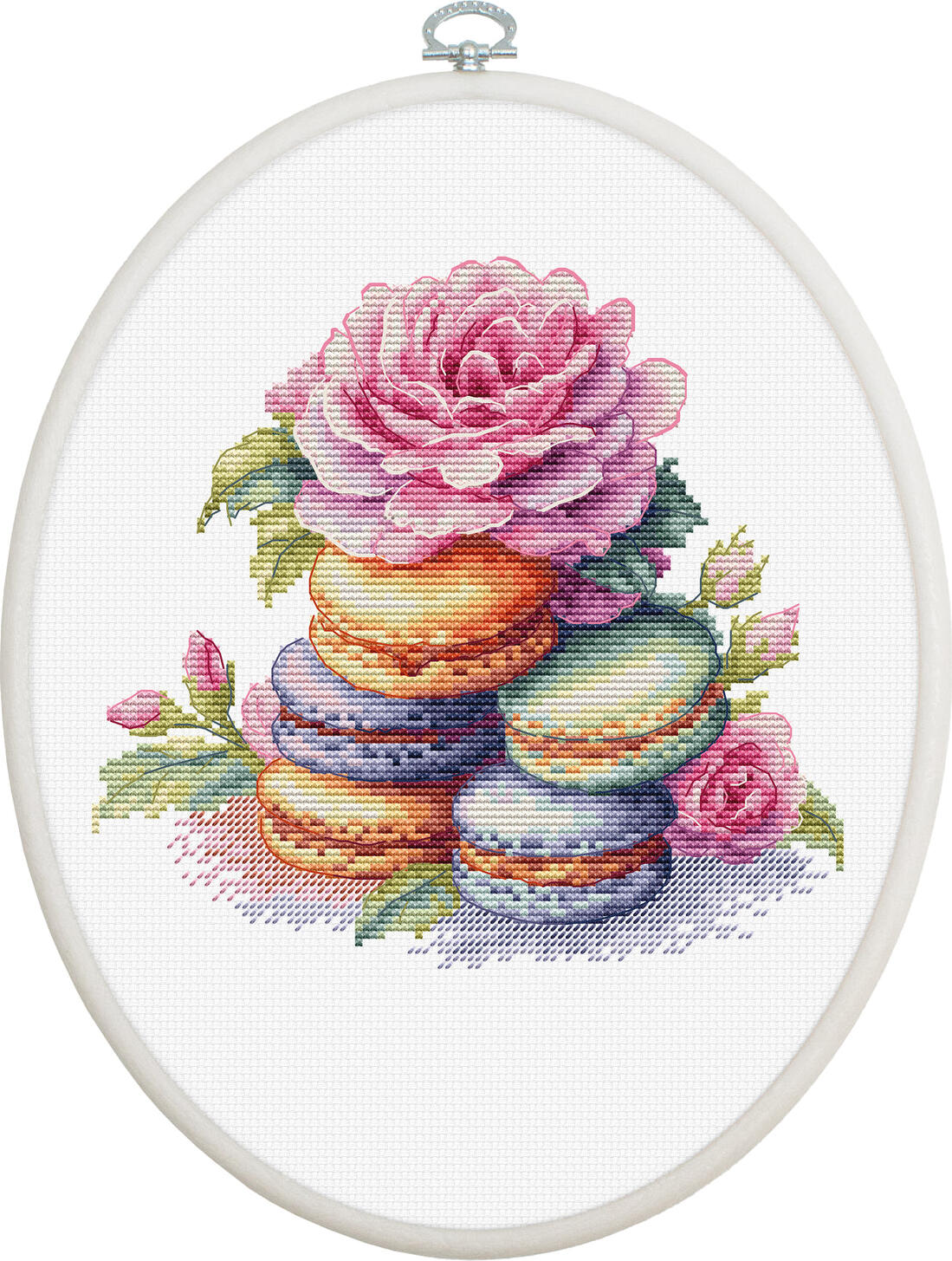 Набор для вышивания крестиком Luca-S BC226 French Macarons, ткань Zweigart Aida 16, 16 x 15 см, 43 цвета, с овальным пяльцами Nurge