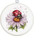 Luca-S BC231 Field Flower Cross Stitch Kit, Zweigart Aida 16 White Fabric 25x25 cm, 33 Colors, Includes Nurge Oval Hoop 170mm, Needle and Chart