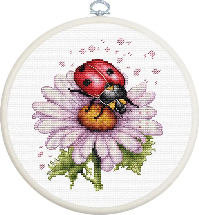 Luca-S BC231 Field Flower Cross Stitch Kit, Zweigart Aida 16 White Fabric 25x25 cm, 33 Colors, Includes Nurge Oval Hoop 170mm, Needle and Chart