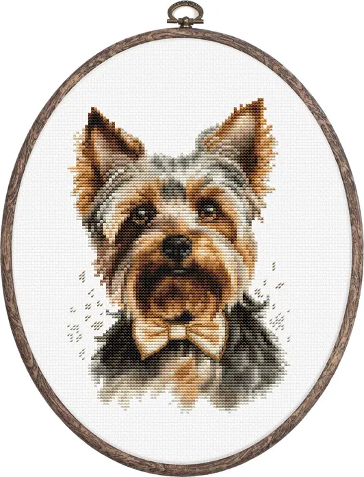Luca-S BC228 The Yorkshire Terrier Cross Stitch Kit, 12 x 17 cm, 36 Colors, 100% Cotton Threads, Aida 16 Fabric, Difficulty 3/5