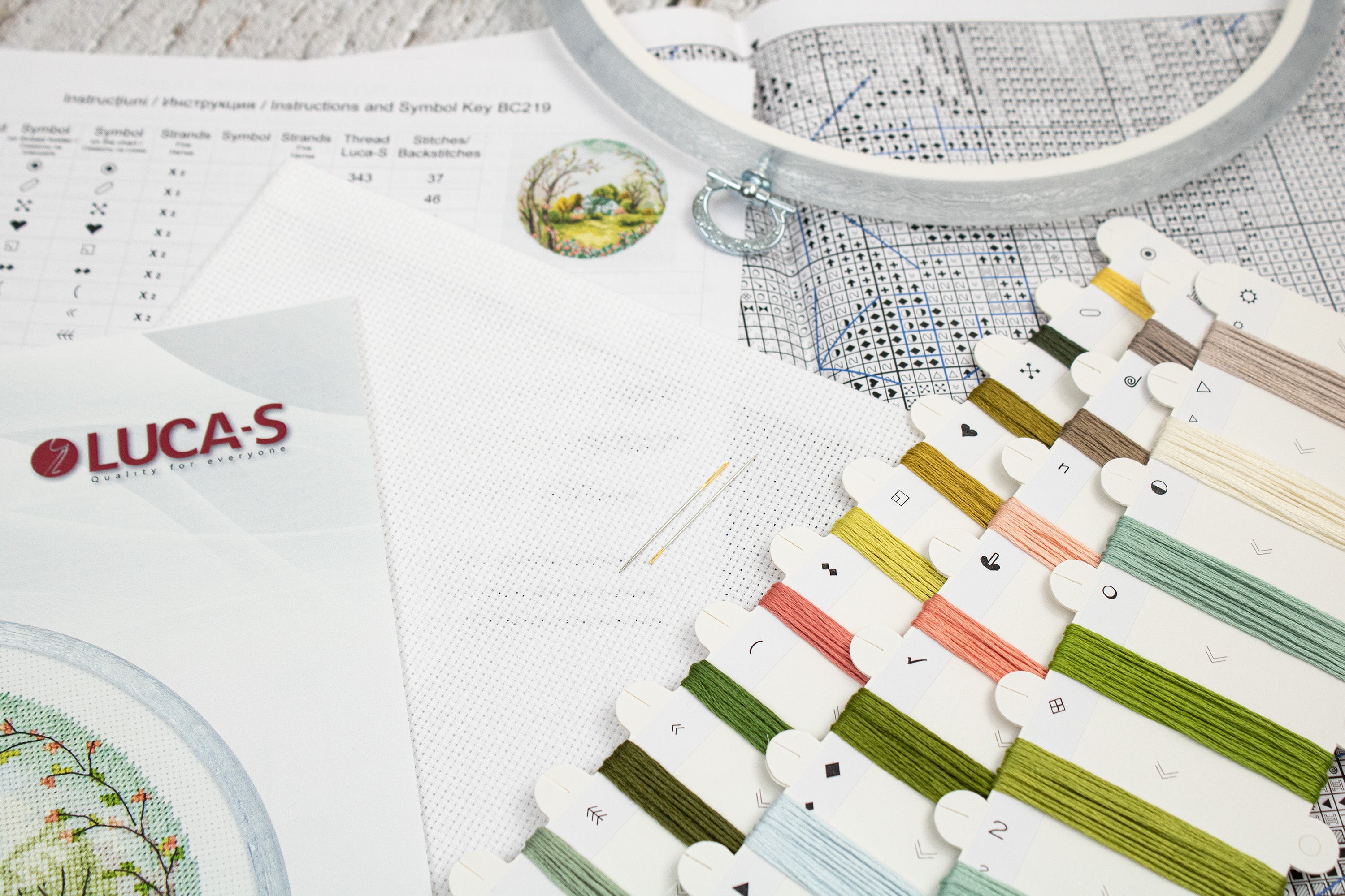 Kit Broderie Luca-S BC219 Primăvara, Material Zweigart Aida 16, Ață 100% Bumbac, Dimensiune Finală 17x17 cm, Include Cerc Nurge și Ace