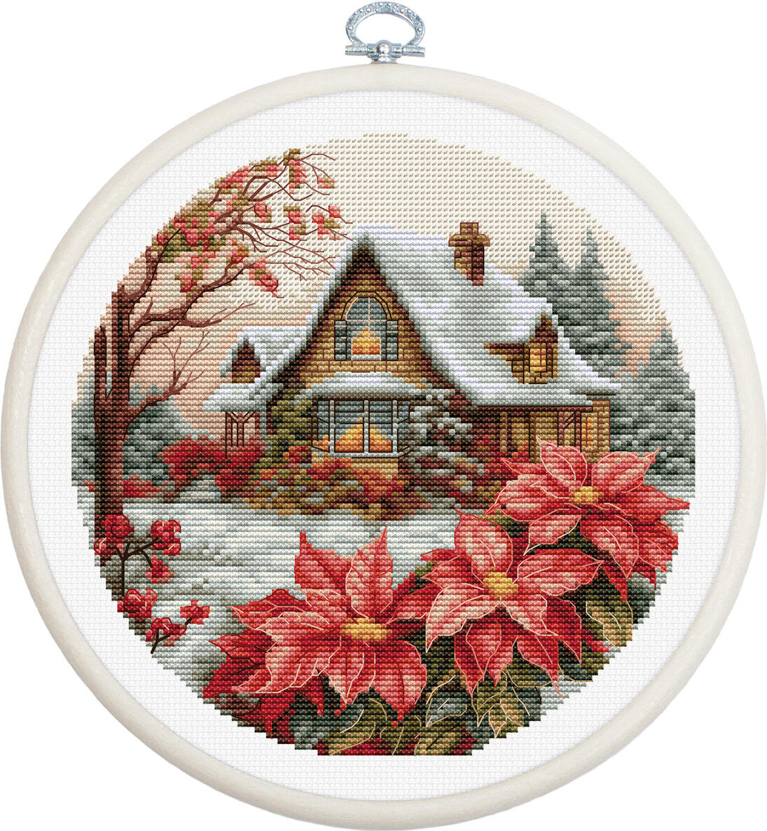 Set de broderie cruce Dimensiune: 6.81x6.81 inci sau 17x17 cm. Puncte: 109 x 109. Culori: 44 Fir: Luca-S 100% bumbac. Țesătură: Zweigart Aida16 (100/101) 30 x 30 cm. Ace de brodat #26 - 2 ace. Nurge Round 230 nr. 4 (205 mm) - alb. Schemă parțial colorată și cusătură de dos colorată - 1 foaie A3. Nivel de dificultate: 3/5 Artist: Luca-S Set pentru broderie în cruce Luca-S Set de broderie cruce cu cercuri incluse Luca-S - Căsuța din Pădure, BC227
