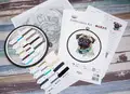 Luca-S BC230 Pug Cross Stitch Kit, Zweigart Aida 16 White Fabric, 32 Colors, 13 x 15 cm Embroidery Size, Includes Nurge Oval Hoop and 2 Needles