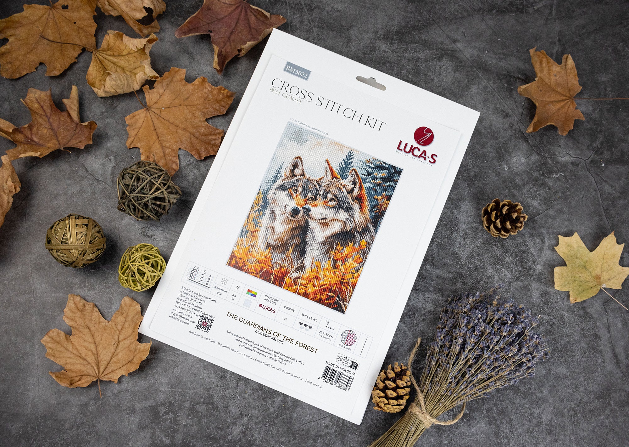 Luca-S BM3022 The Guardians of the Forest Counted Cross Stitch Kit, Zweigart Aida 16ct Fabric, 100% Cotton Thread, 25 x 32 cm, 37 Colors