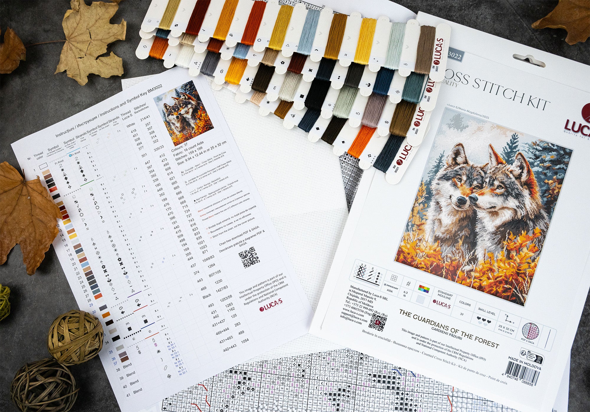 Luca-S BM3022 The Guardians of the Forest Counted Cross Stitch Kit, Zweigart Aida 16ct Fabric, 100% Cotton Thread, 25 x 32 cm, 37 Colors