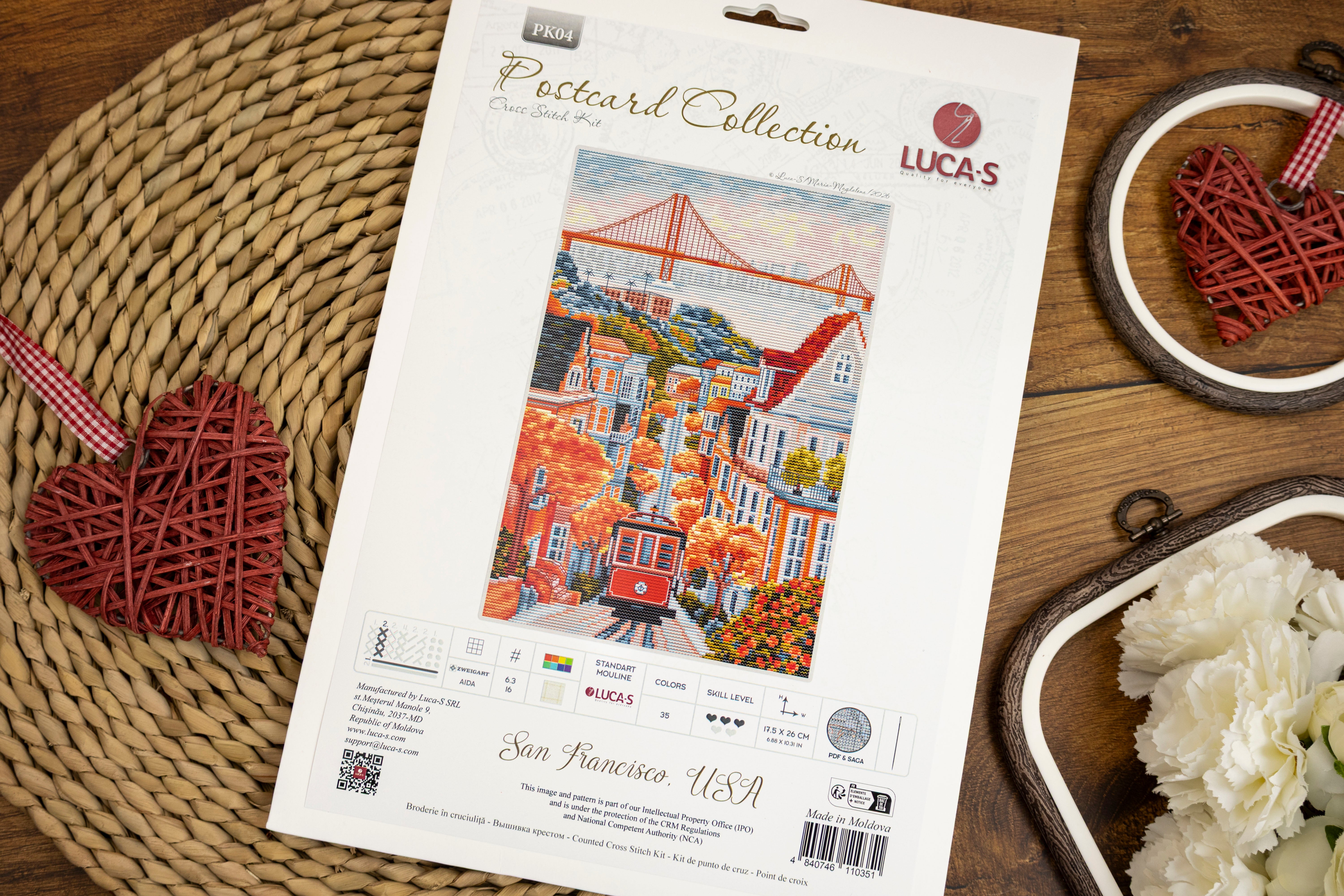 Набор для вышивания Luca-S San Francisco PK04, коллекция Postcard, 17.5 x 26 см, ткань Zweigart Aida 16, 35 цветов, 110 x 165 крестиков