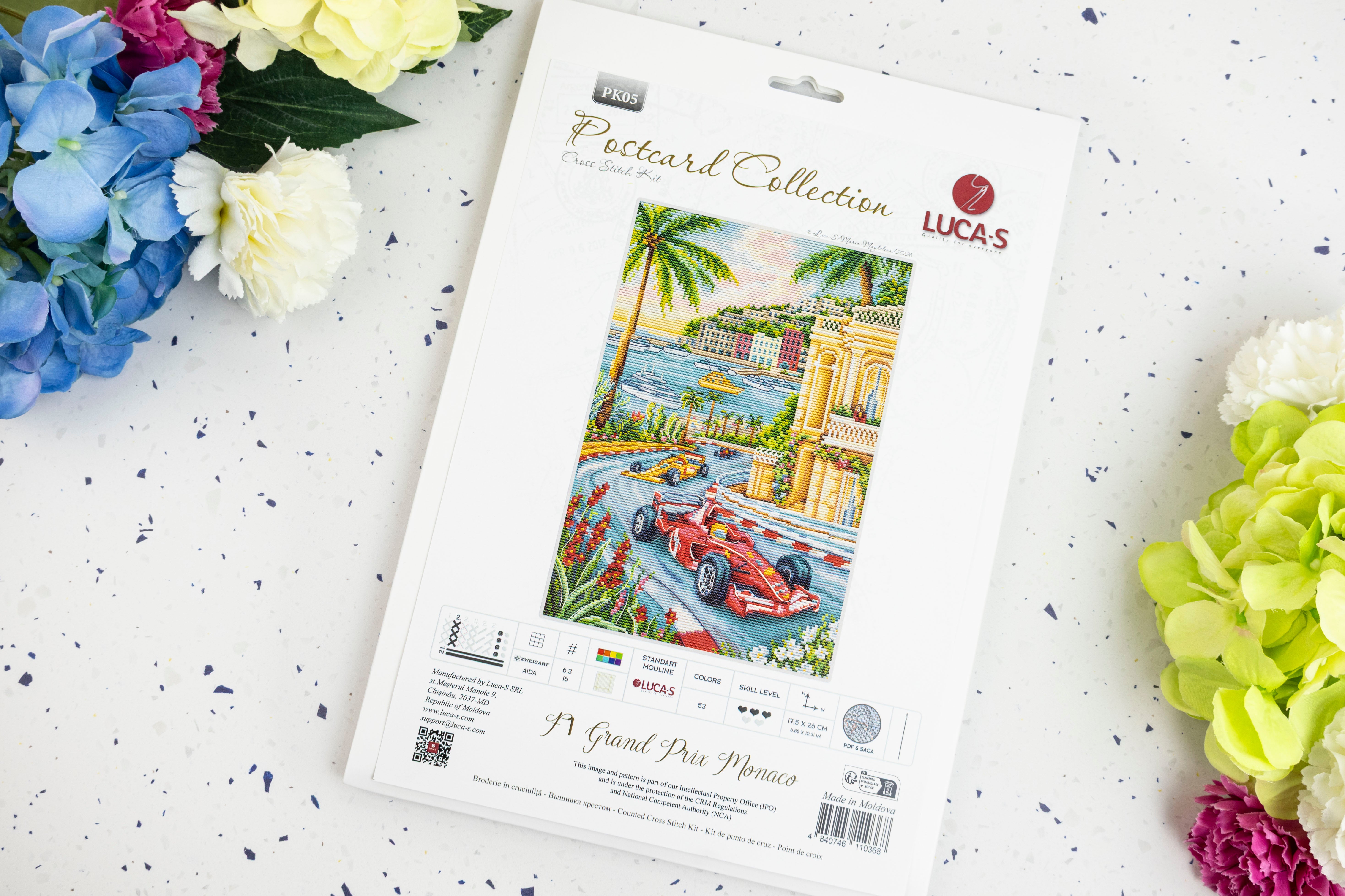 Набор для вышивания крестиком Luca-S F1 Grand Prix Monaco PK05, коллекция Postcard, ткань Aida 16, размер готовой работы 17.5 x 26 см, 53 цвета