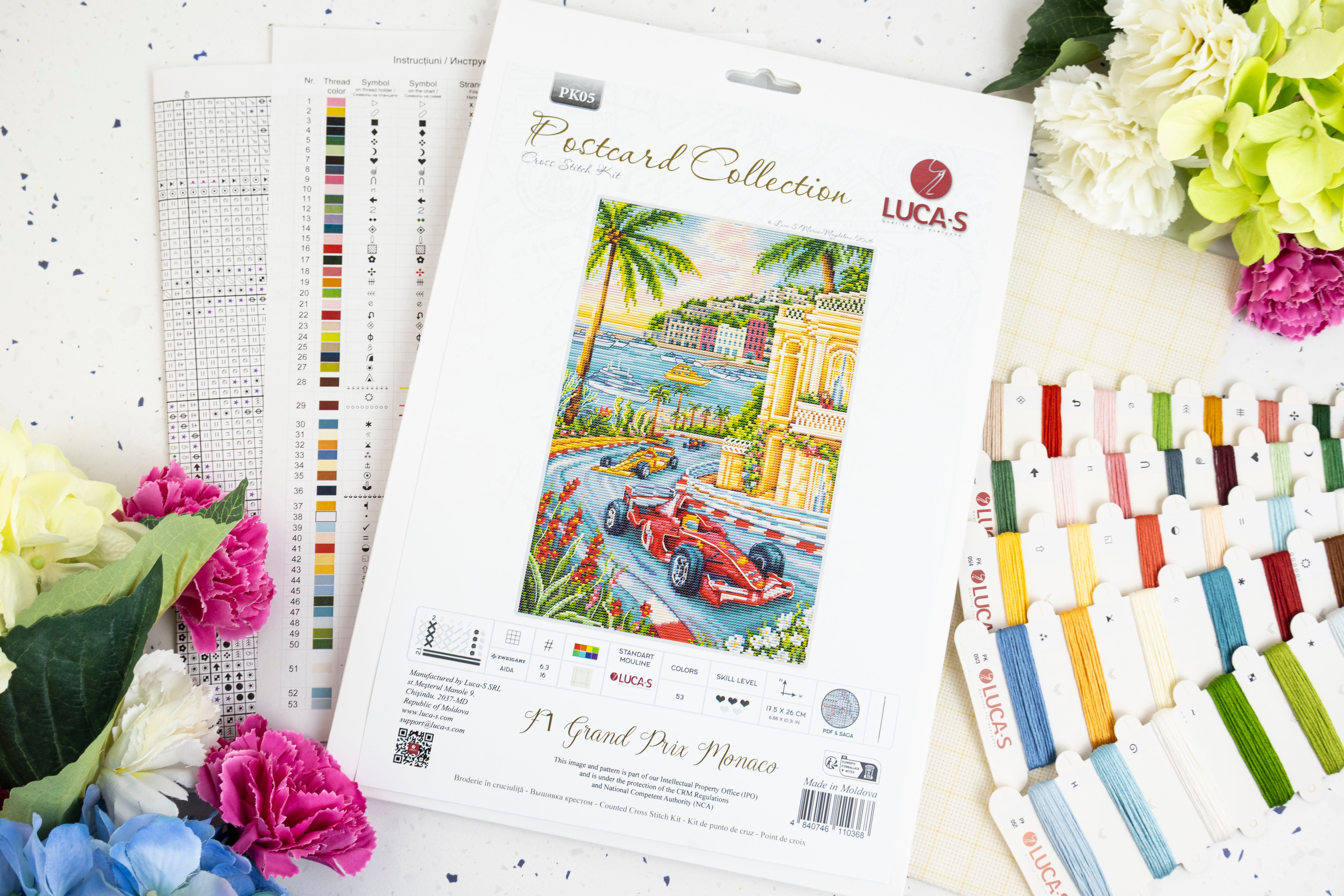 Набор для вышивания крестиком Luca-S F1 Grand Prix Monaco PK05, коллекция Postcard, ткань Aida 16, размер готовой работы 17.5 x 26 см, 53 цвета