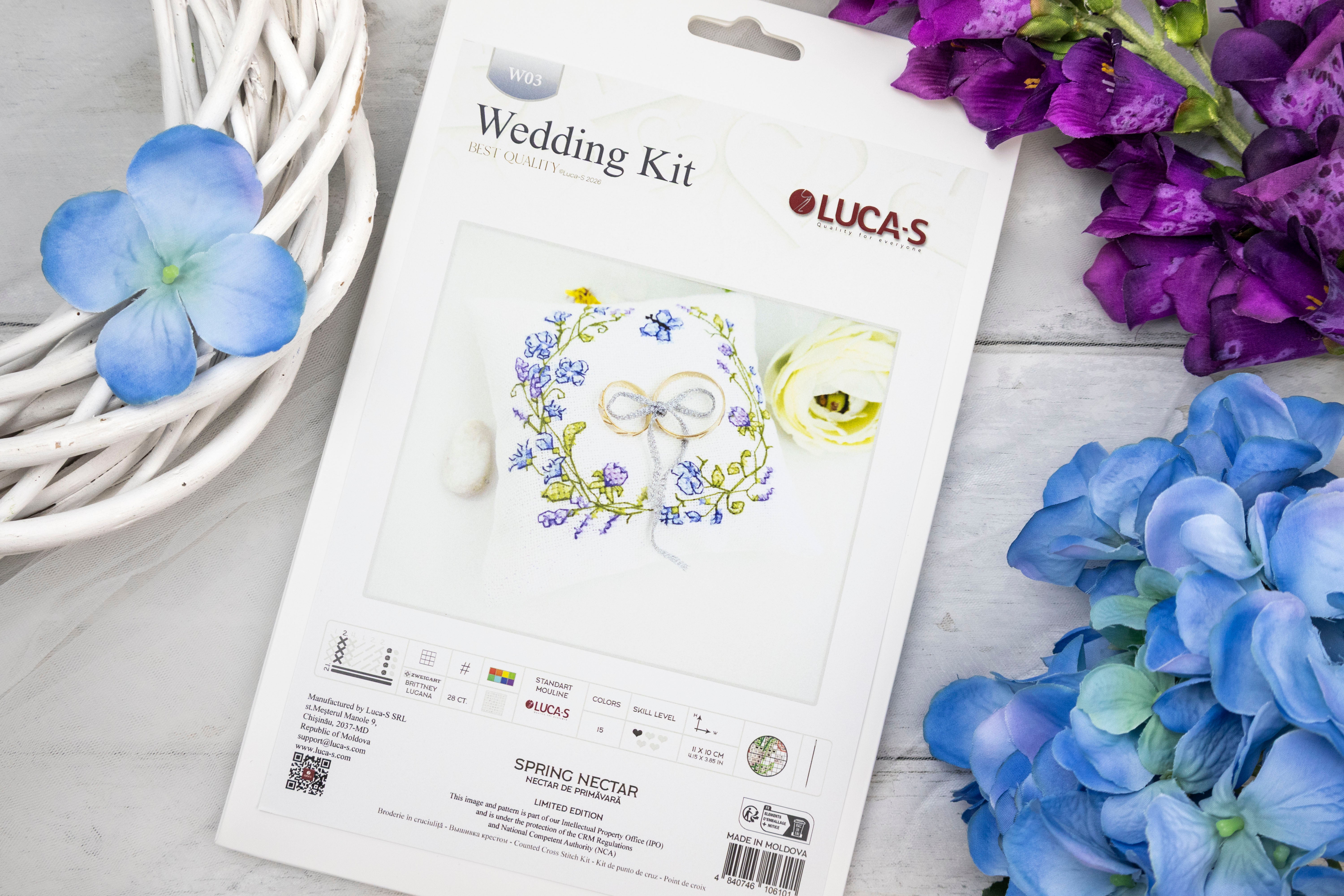 Набор для вышивания крестиком Luca-S Spring Nectar W03 Свадебный, Лимитированная серия, 11x10 см, ткань Zweigart Aida 28 ct