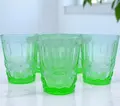 Set de 6 pahare YKWHIS, 330ml Verde, din sticla cu texturi reliefate, caneluri verticale si modele cu margari