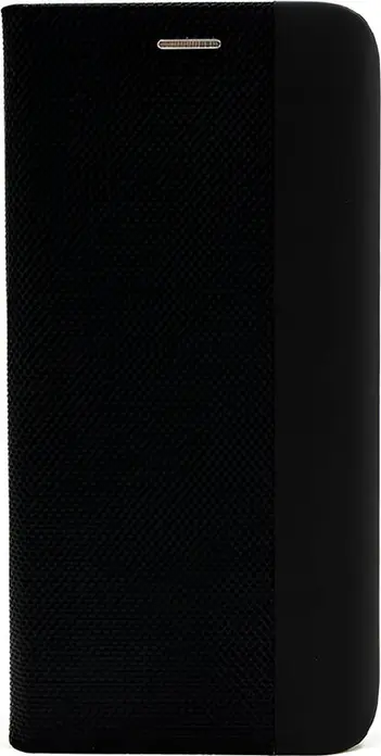 Husa WOO pentru Xiaomi Redmi A7 Pro 5G, Husa Flip din Textil de Nailon Negru cu Slot pentru Carduri, Protectie Shockproof si Suport Media