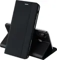 Husa WOO pentru Xiaomi Redmi A7 Pro 5G, Husa Flip din Textil de Nailon Negru cu Slot pentru Carduri, Protectie Shockproof si Suport Media