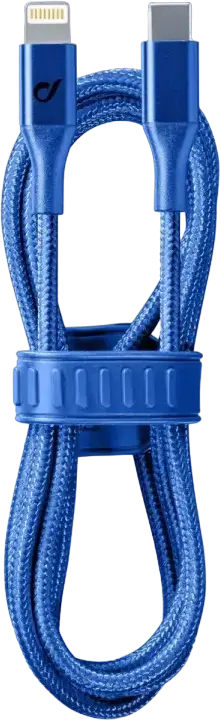 Cellularline Satellite MFI USB-C to Lightning Charging and Sync Braided Cable, 1m, Blue, MFi Certified with Integrated Cable Organizer Strap