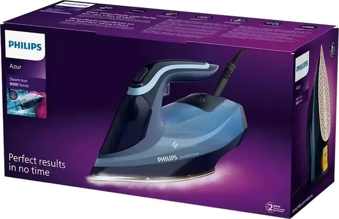 Fier de calcat cu abur Philips Azur Seria 8000 DST8020/20, 3000W, Talpa Metaloceramică, Jet Abur 240g/min, Anti-calc, Oprire Automată, Albastru