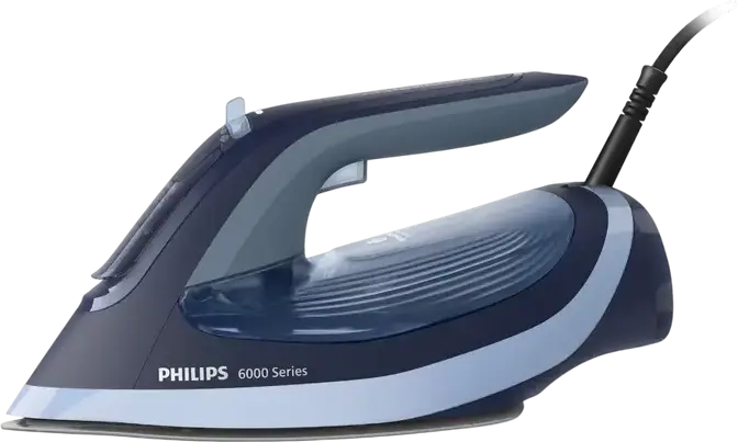 Philips DST6120/20 6000 Series Steam Iron, 2600W, SteamGlide Plus Soleplate, OptimalTemp Technology, 45g/min Continuous Steam, 190g/min Boost, Blue