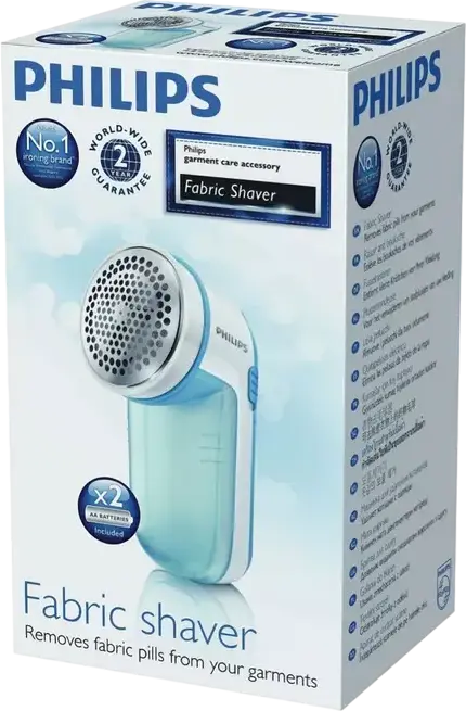 Philips Aparat de curatat scame GC026/00, Alb Albastru, Suprafata lama mare, 3 dimensiuni gauri plasa, Capac reglabil, Include 2 baterii AA si perie