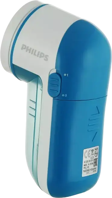 Philips Aparat de curatat scame GC026/00, Alb Albastru, Suprafata lama mare, 3 dimensiuni gauri plasa, Capac reglabil, Include 2 baterii AA si perie