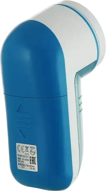 Philips Aparat de curatat scame GC026/00, Alb Albastru, Suprafata lama mare, 3 dimensiuni gauri plasa, Capac reglabil, Include 2 baterii AA si perie