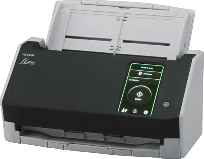 Ricoh fi-8040 Duplex Document Scanner with ADF, 40 ppm/80 ipm, 600 dpi, 4.3" Touchscreen, USB 3.2 and Ethernet, Black/Light Grey