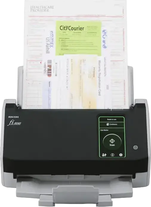 Ricoh fi-8040 Duplex Document Scanner with ADF, 40 ppm/80 ipm, 600 dpi, 4.3" Touchscreen, USB 3.2 and Ethernet, Black/Light Grey