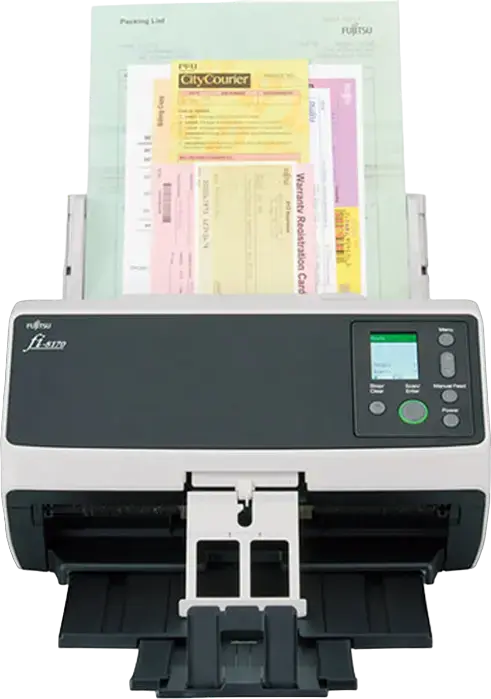 Scanner de documente duplex Ricoh fi-8170 cu ADF de 100 foi, viteza 70 ppm / 140 ipm, rezolutie optica 600 dpi, USB 3.2 si Ethernet, Negru