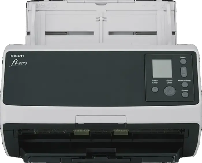Scanner de documente duplex Ricoh fi-8170 cu ADF de 100 foi, viteza 70 ppm / 140 ipm, rezolutie optica 600 dpi, USB 3.2 si Ethernet, Negru