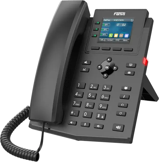 Fanvil X303P IP Phone, 4 SIP Lines, 2.4-inch Color LCD TFT Display, HD Audio, PoE, 6-way Conference, Black, Plastic Case