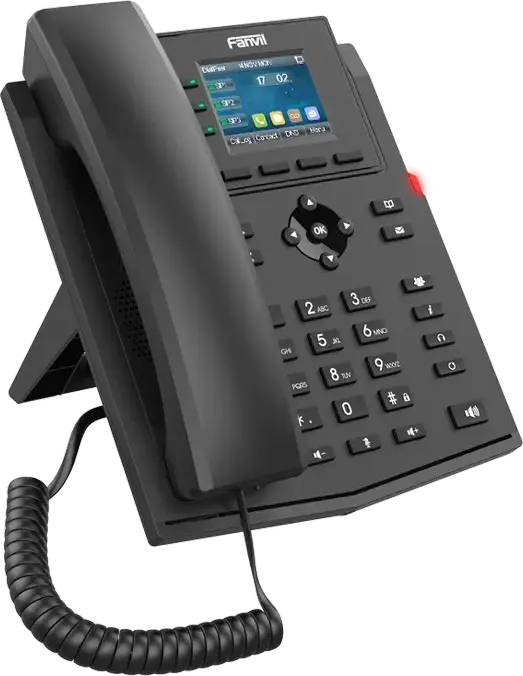 Fanvil X303P IP Phone, 4 SIP Lines, 2.4-inch Color LCD TFT Display, HD Audio, PoE, 6-way Conference, Black, Plastic Case