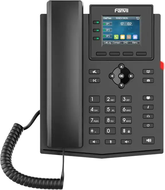 Fanvil X303P IP Phone, 4 SIP Lines, 2.4-inch Color LCD TFT Display, HD Audio, PoE, 6-way Conference, Black, Plastic Case