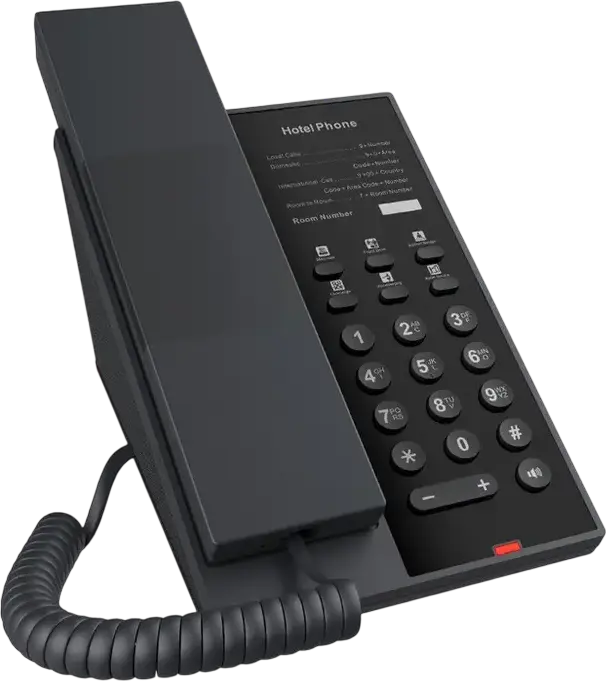 Fanvil H602 Hotel IP Phone, Screenless, 2 SIP Lines, PoE IEEE 802.3af, 6 Programmable Keys, Opus HD Audio, Black ABS Plastic, 128 x 195 x 49 mm