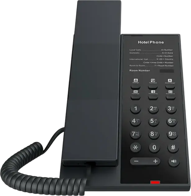 Fanvil H602 Hotel IP Phone, Screenless, 2 SIP Lines, PoE IEEE 802.3af, 6 Programmable Keys, Opus HD Audio, Black ABS Plastic, 128 x 195 x 49 mm