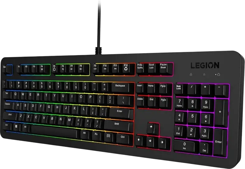 Lenovo Legion K310 Wired Membrane Gaming Keyboard, 5-Zone RGB Backlight, 24-Key Anti-Ghosting, Splash Resistant, Full-Size, Black