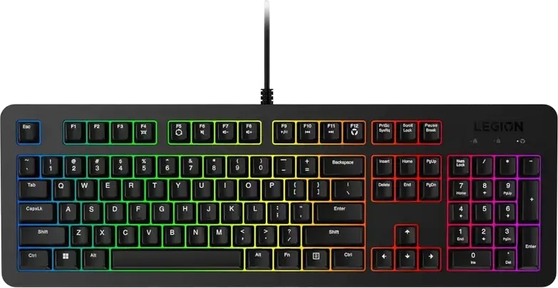 Lenovo Legion K310 Wired Membrane Gaming Keyboard, 5-Zone RGB Backlight, 24-Key Anti-Ghosting, Splash Resistant, Full-Size, Black