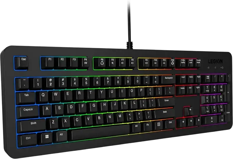Lenovo Legion K310 Wired Membrane Gaming Keyboard, 5-Zone RGB Backlight, 24-Key Anti-Ghosting, Splash Resistant, Full-Size, Black