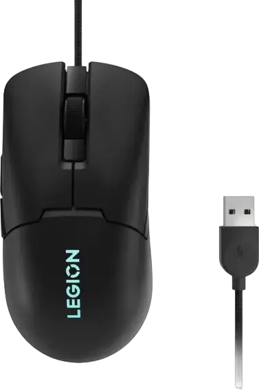 Игровая проводная мышь Lenovo Legion M300s RGB, цвет черный, оптический сенсор PixArt PAW3327 8000 DPI, 6 программируемых кнопок, переключатели Omron, вес 57 г