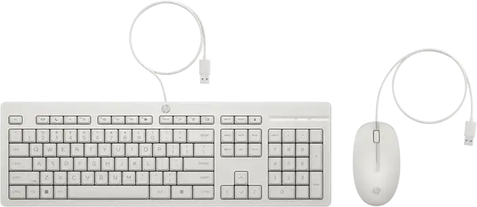 Set de 2 piese Tastatura si Mouse cu fir HP 225 G2, Interfata USB, Mouse Optic 1000 dpi Ambidextru, Tastatura cu Membrana Multimedia, Alb
