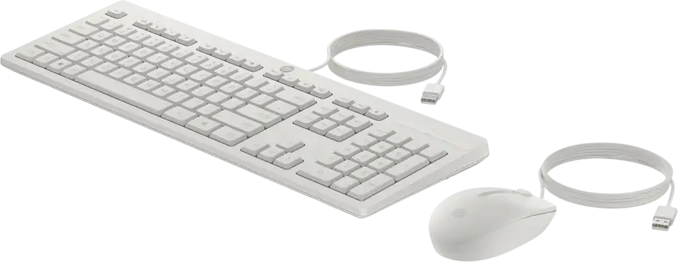 Set de 2 piese Tastatura si Mouse cu fir HP 225 G2, Interfata USB, Mouse Optic 1000 dpi Ambidextru, Tastatura cu Membrana Multimedia, Alb