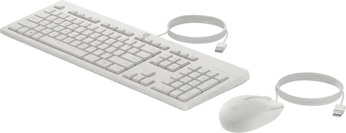 Set de 2 piese Tastatura si Mouse cu fir HP 225 G2, Interfata USB, Mouse Optic 1000 dpi Ambidextru, Tastatura cu Membrana Multimedia, Alb