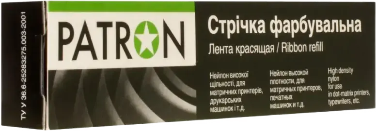 Patron RIB-PN-12.7x12-K-B Dot-Matrix Ink Ribbon Refill Black 13mm x 12m High Density Nylon for Epson MX-100 FX-1000 LX-1000 LQ-1000 MX-80 FX-300 LX-300 LQ-300 FX-400 LX-400 LQ-400