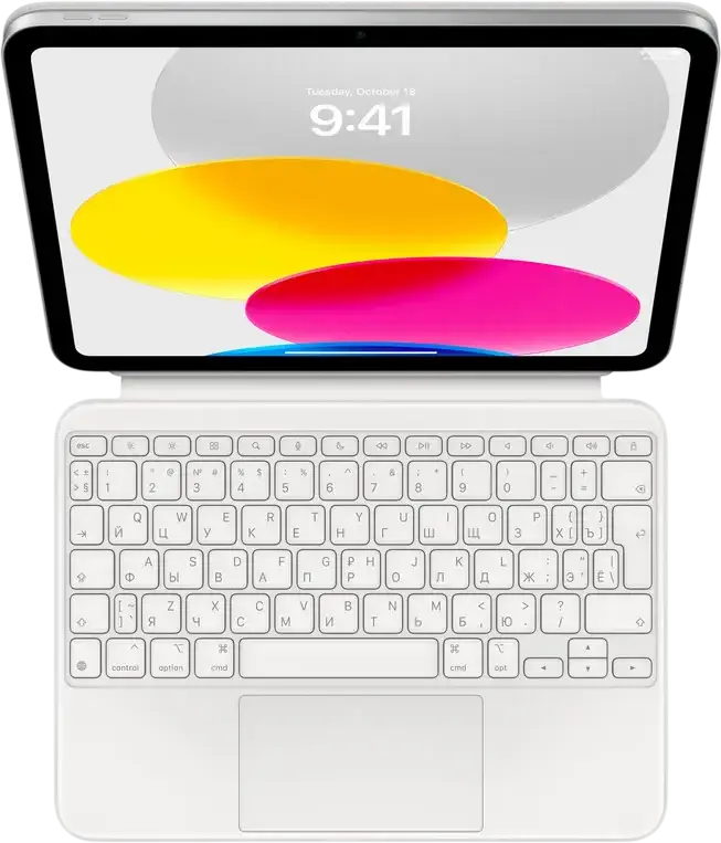 Apple Magic Keyboard Folio for iPad (10th generation), White, Set of 2 Pieces Detachable Keyboard and Protective Back Panel with Trackpad and Stand