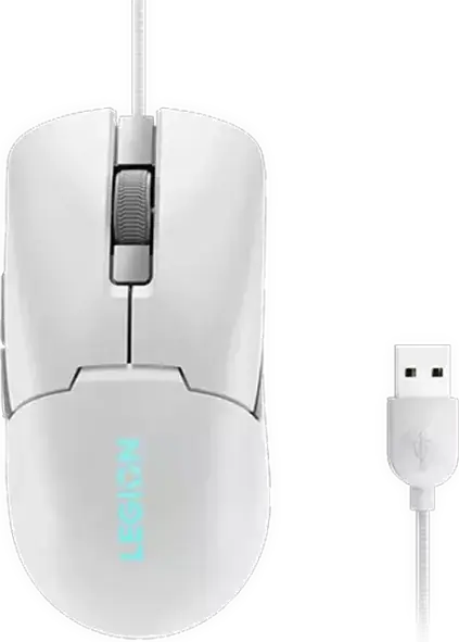 Mouse Gaming Lenovo Legion M300s cu Fir RGB, Alb, Senzor Optic PixArt PAW3327 8000 DPI, 6 Butoane Programabile, Switch-uri Omron, Ultra-Ușor 57g