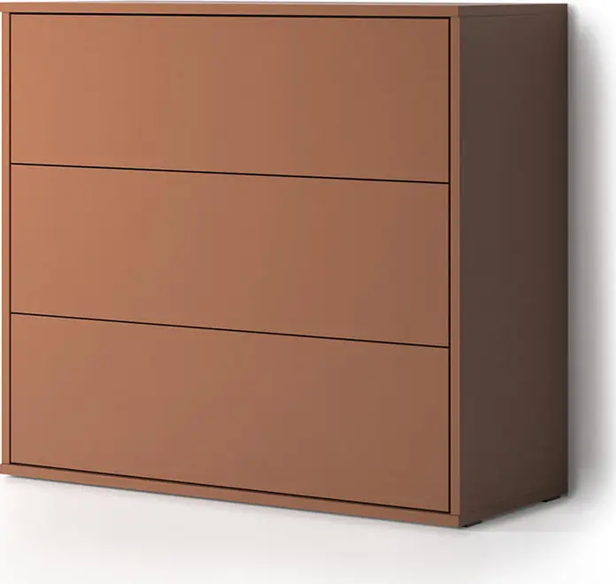 Comoda Fabrik Home Nordik 16, 3 Sertare, PAL laminat, Design Minimalist fara Manere, 950x850x380 mm, Portocaliu Inchis