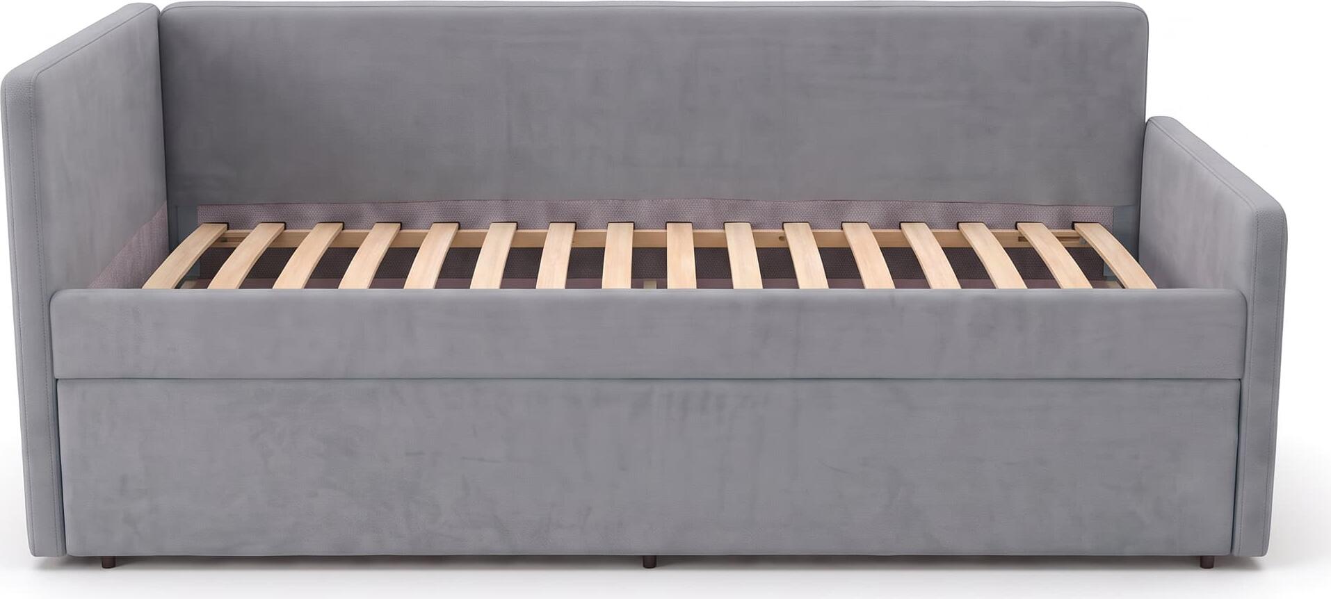 Interdepo LEO 90 Children's Bed with Pull-out Trundle, 90x200 cm, Laminated Particle Board and Fabric Upholstery, Orthopedic Wood Slats, Grey