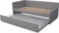 Interdepo LEO 90 Children's Bed with Pull-out Trundle, 90x200 cm, Laminated Particle Board and Fabric Upholstery, Orthopedic Wood Slats, Grey